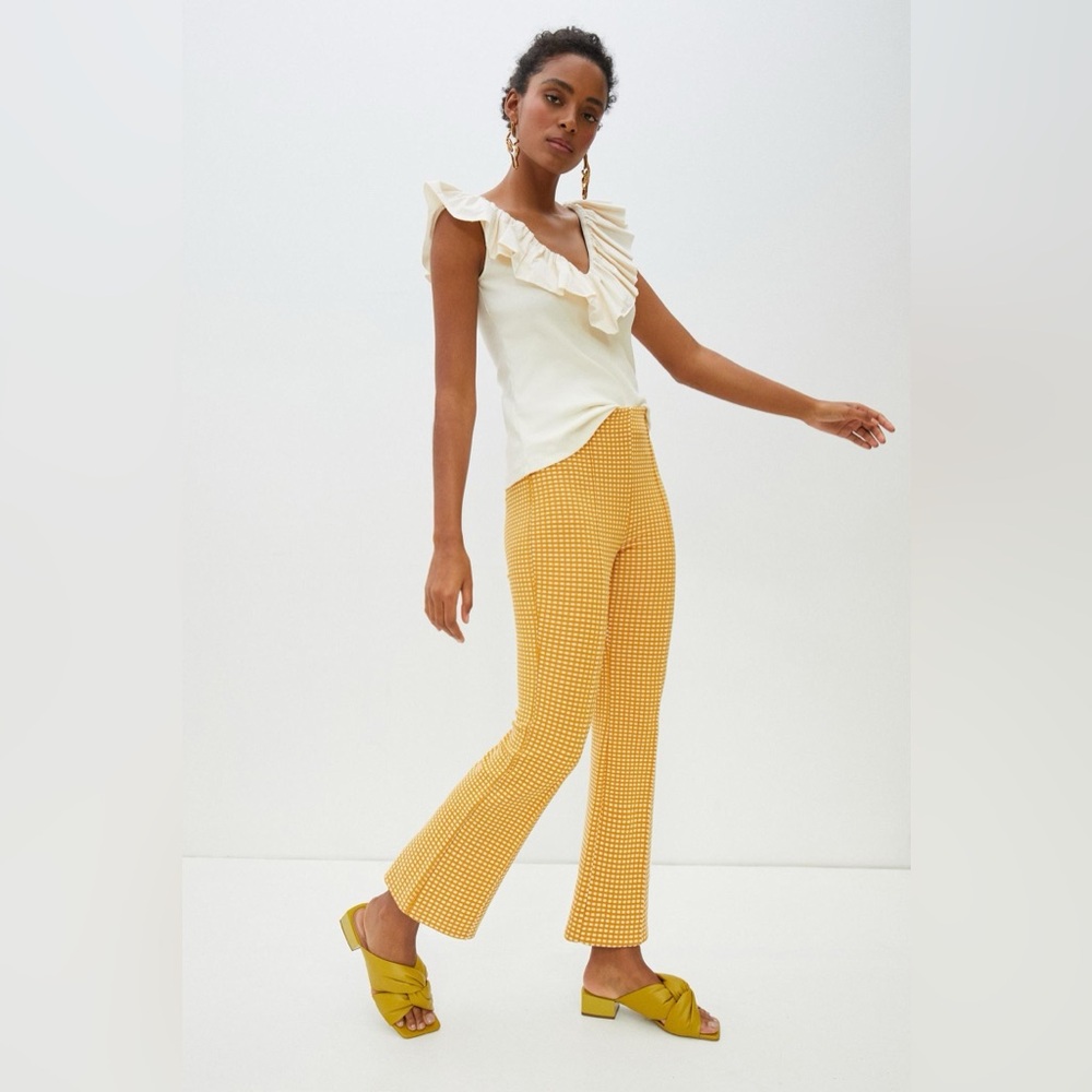 Anthropologie Yellow Gingham Boot-Cut Pants